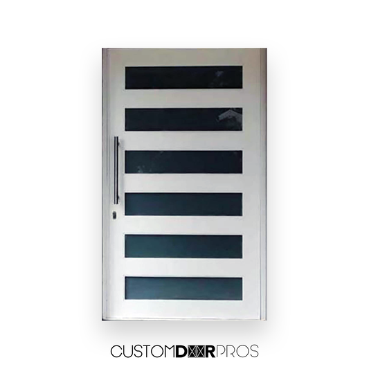 Elegant Alister 6-Panel Frosted Glass Pivot Door with Left-Hand Inswing for a Stylish Entryway